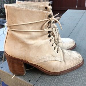 Real suede leather tan lace up heel boots